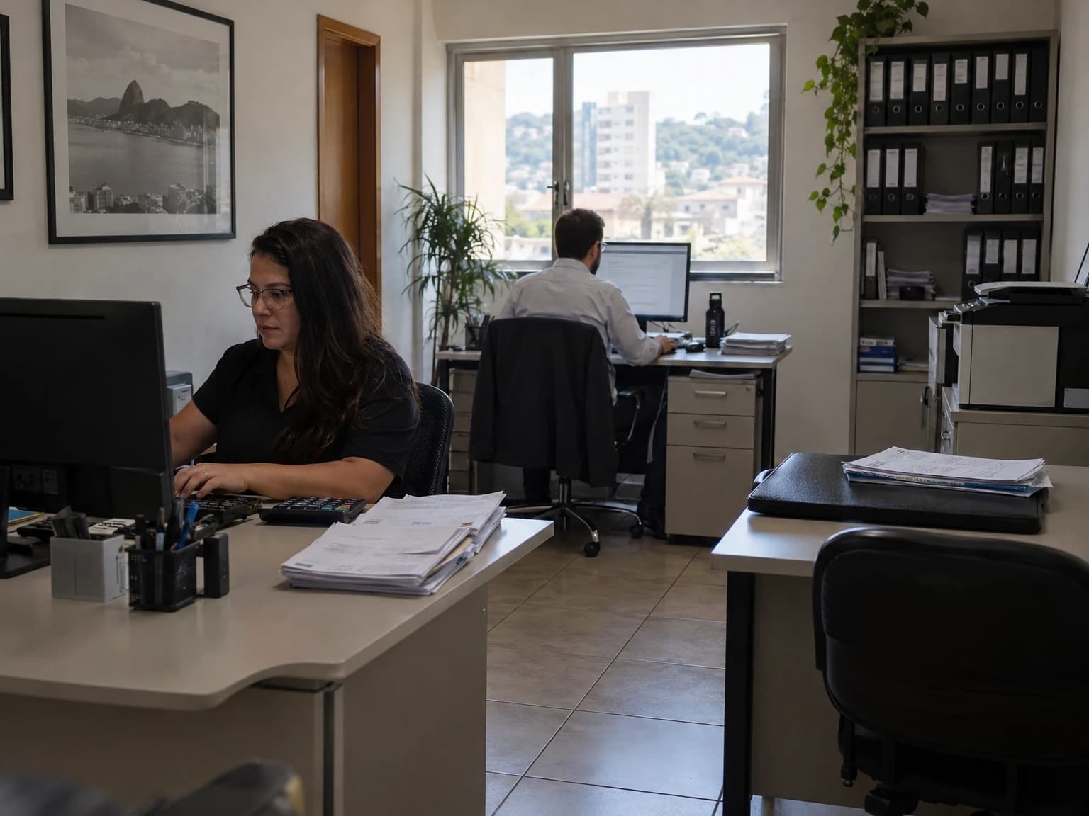 Escritório de contabilidade com contadores trabalhando